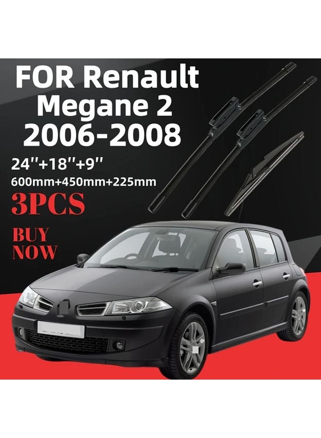 رينو ميغان 2 MK2 2006 2008 24 بوصة 18 بوصة 9 بوصة مجموعة مساحات أمامية وخلفية لجميع الأحوال الجوية - Image 1